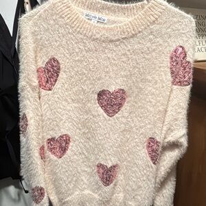 Michelle Mae Cream Sweater with Pink Hearts